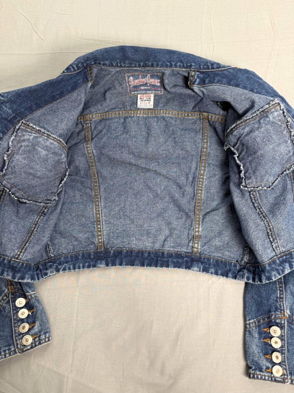 VTG Breaker Jeans Denim Jacket Womens M Blue Cropped 90s Military Buttons Y2K - Picture 7 of 10
